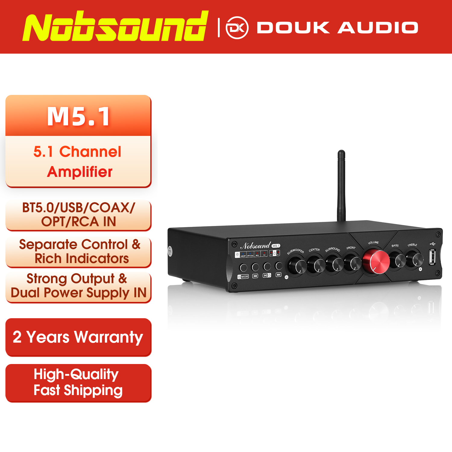 Home Cinema Onkyo 5.1 - Nobsound M5.1 ตัวรับสัญญาณบลูทูธดิจิตอล 5.1 Channel Coaxial/Optical