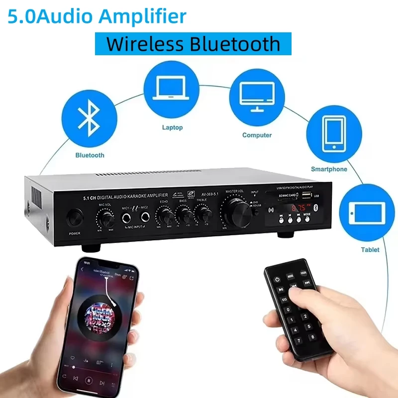 Home Cinema Onkyo 5.1 - ลำโพงบลูทูธ AV-369BT 5.1 เครื่องขยายเสียงสเตอริโอ 6 แชนแนล